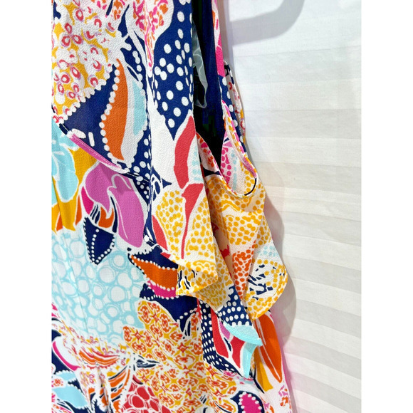 MSK Women's Multicolored Floral Crepe Cascading Ruffled Sleeves Dress Size‎ 6 - Picture 3 of 10